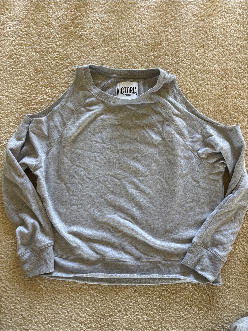 Victoria Sport Gray Cold-Shoulder Crop Sweatshirt